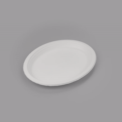 Pulp Safe No PFAS Added Oval White Sugarcane / Bagasse Large Plate - Home Compostable - 12 1/2" x 10" x 1" - 100 count box