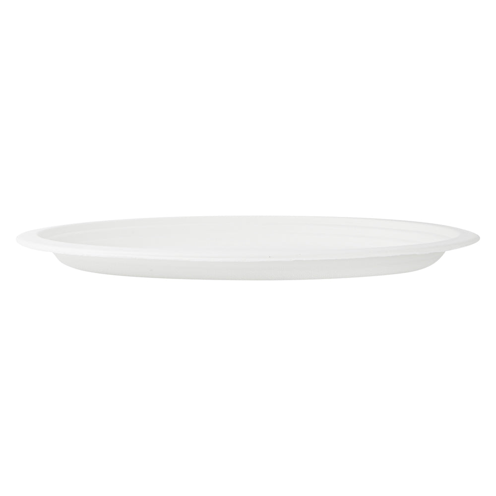 Pulp Safe No PFAS Added Oval White Sugarcane / Bagasse Large Plate - Home Compostable - 12 1/2" x 10" x 1" - 100 count box