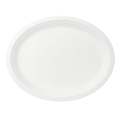 Pulp Safe No PFAS Added Oval White Sugarcane / Bagasse Large Plate - Home Compostable - 12 1/2" x 10" x 1" - 100 count box