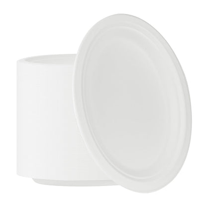 Pulp Safe No PFAS Added Oval White Sugarcane / Bagasse Medium Plate - Home Compostable - 10 1/2" x 7 3/4" x 3/4" - 100 count box