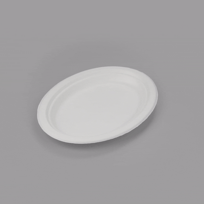Pulp Safe No PFAS Added Oval White Sugarcane / Bagasse Medium Plate - Home Compostable - 10 1/2" x 7 3/4" x 3/4" - 100 count box