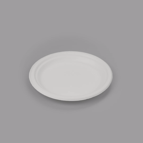 Pulp Safe No PFAS Added Round White Sugarcane / Bagasse Medium Plate - Home Compostable - 8 3/4" x 8 3/4" x 3/4" - 100 count box