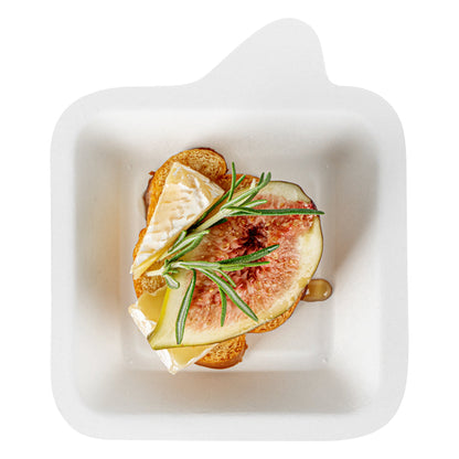 Pulp Safe No PFAS Added Square White Sugarcane / Bagasse Small Plate - Home Compostable - 4 1/4" x 5" x 1/2" - 100 count box