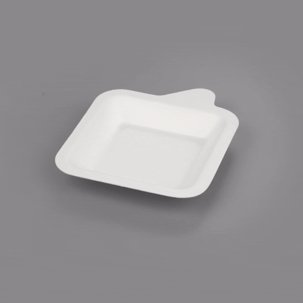 Pulp Safe No PFAS Added Square White Sugarcane / Bagasse Small Plate - Home Compostable - 4 1/4" x 5" x 1/2" - 100 count box