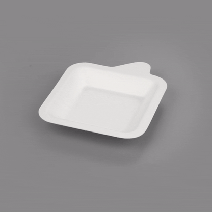 Pulp Safe No PFAS Added Square White Sugarcane / Bagasse Small Plate - Home Compostable - 4 1/4" x 5" x 1/2" - 100 count box