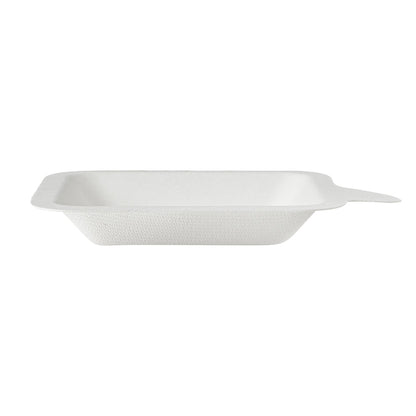 Pulp Safe No PFAS Added Square White Sugarcane / Bagasse Small Plate - Home Compostable - 4 1/4" x 5" x 1/2" - 100 count box