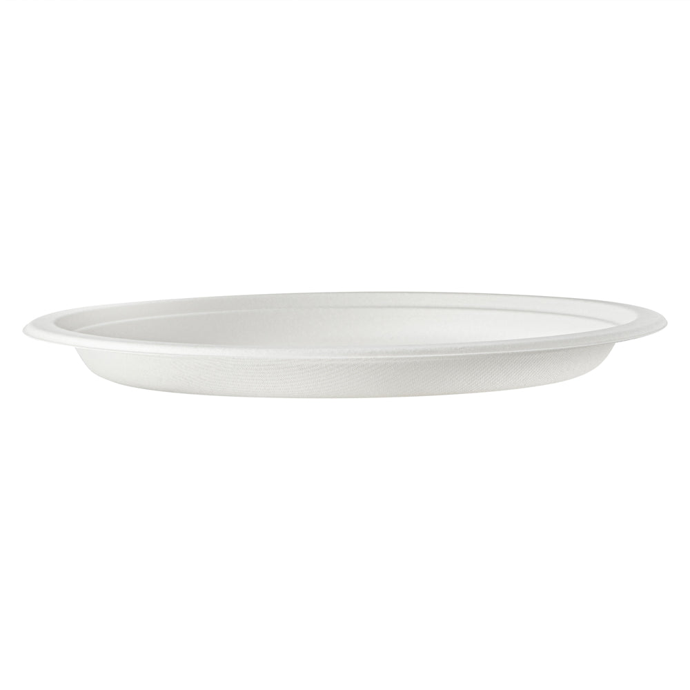 Pulp Safe No PFAS Added Round White Sugarcane / Bagasse Extra Large Plate - Home Compostable - 11 3/4" x 11 3/4" x 1" - 100 count box