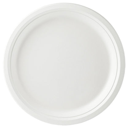 Pulp Safe No PFAS Added Round White Sugarcane / Bagasse Extra Large Plate - Home Compostable - 11 3/4" x 11 3/4" x 1" - 100 count box