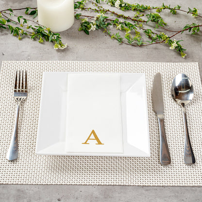 Luxenap Rectangle Gold Letter A White Paper Linen-Feel Guest Towel / Napkin - Air Laid, Sans Serif Font - 15 3/4" x 8" - 2000 count box