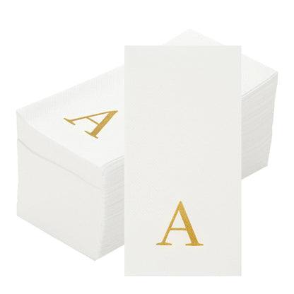 Luxenap Rectangle Gold Letter A White Paper Linen-Feel Guest Towel / Napkin - Air Laid, Sans Serif Font - 15 3/4" x 8" - 50 count box
