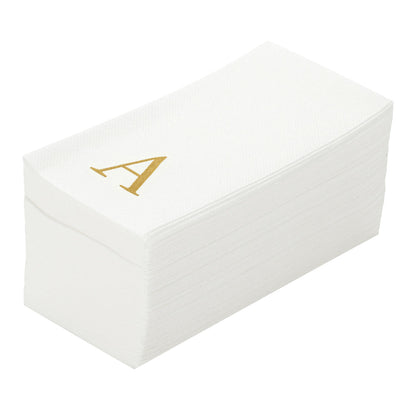 Luxenap Rectangle Gold Letter A White Paper Linen-Feel Guest Towel / Napkin - Air Laid, Sans Serif Font - 15 3/4" x 8" - 50 count box