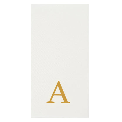 Luxenap Rectangle Gold Letter A White Paper Linen-Feel Guest Towel / Napkin - Air Laid, Sans Serif Font - 15 3/4" x 8" - 50 count box
