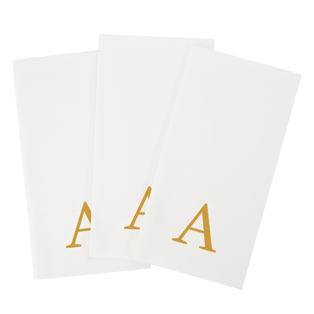 Luxenap Rectangle Gold Letter A White Paper Linen-Feel Guest Towel / Napkin - Air Laid, Sans Serif Font - 15 3/4" x 8" - 50 count box