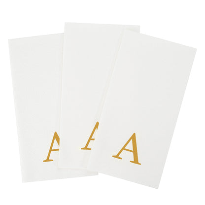 Luxenap Rectangle Gold Letter A White Paper Linen-Feel Guest Towel / Napkin - Air Laid, Sans Serif Font - 15 3/4" x 8" - 50 count box