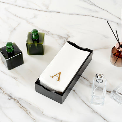 Luxenap Rectangle Gold Letter A White Paper Linen-Feel Guest Towel / Napkin - Air Laid, Sans Serif Font - 15 3/4" x 8" - 50 count box
