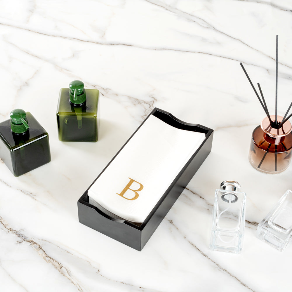 Luxenap Rectangle Gold Letter B White Paper Linen-Feel Guest Towel / Napkin - Air Laid, Sans Serif Font - 15 3/4" x 8" - 50 count box