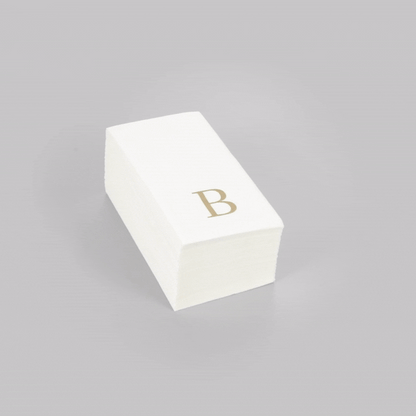 Luxenap Rectangle Gold Letter B White Paper Linen-Feel Guest Towel / Napkin - Air Laid, Sans Serif Font - 15 3/4" x 8" - 2000 count box