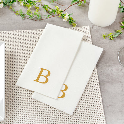 Luxenap Rectangle Gold Letter B White Paper Linen-Feel Guest Towel / Napkin - Air Laid, Sans Serif Font - 15 3/4" x 8" - 2000 count box