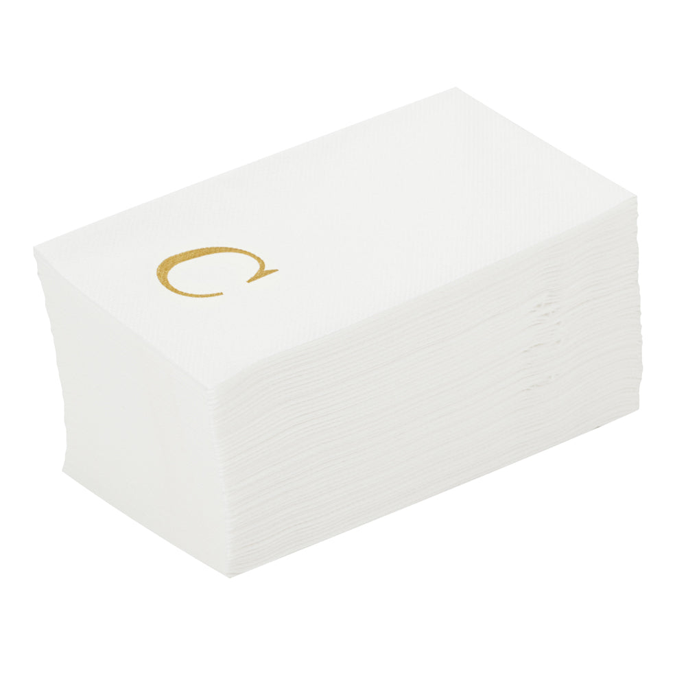 Luxenap Rectangle Gold Letter C White Paper Linen-Feel Guest Towel / Napkin - Air Laid, Sans Serif Font - 15 3/4" x 8" - 2000 count box