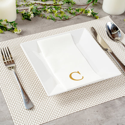 Luxenap Rectangle Gold Letter C White Paper Linen-Feel Guest Towel / Napkin - Air Laid, Sans Serif Font - 15 3/4" x 8" - 2000 count box