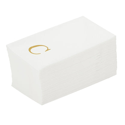 Luxenap Rectangle Gold Letter C White Paper Linen-Feel Guest Towel / Napkin - Air Laid, Sans Serif Font - 15 3/4" x 8" - 50 count box