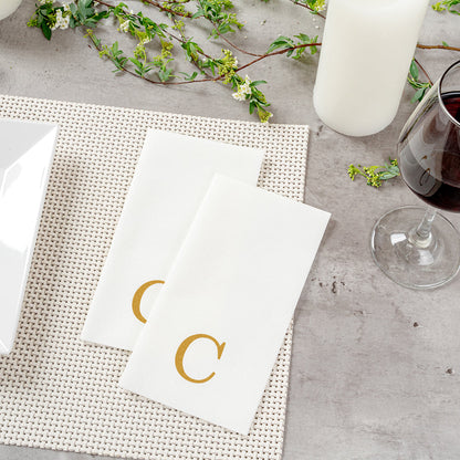 Luxenap Rectangle Gold Letter C White Paper Linen-Feel Guest Towel / Napkin - Air Laid, Sans Serif Font - 15 3/4" x 8" - 50 count box