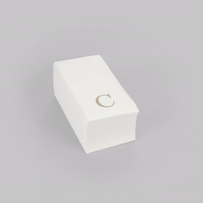 Luxenap Rectangle Gold Letter C White Paper Linen-Feel Guest Towel / Napkin - Air Laid, Sans Serif Font - 15 3/4" x 8" - 2000 count box