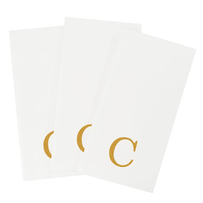 Luxenap Rectangle Gold Letter C White Paper Linen-Feel Guest Towel / Napkin - Air Laid, Sans Serif Font - 15 3/4" x 8" - 2000 count box