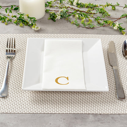 Luxenap Rectangle Gold Letter C White Paper Linen-Feel Guest Towel / Napkin - Air Laid, Sans Serif Font - 15 3/4" x 8" - 2000 count box