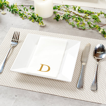 Luxenap Rectangle Gold Letter D White Paper Linen-Feel Guest Towel / Napkin - Air Laid, Sans Serif Font - 15 3/4" x 8" - 50 count box