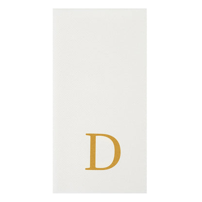 Luxenap Rectangle Gold Letter D White Paper Linen-Feel Guest Towel / Napkin - Air Laid, Sans Serif Font - 15 3/4" x 8" - 50 count box