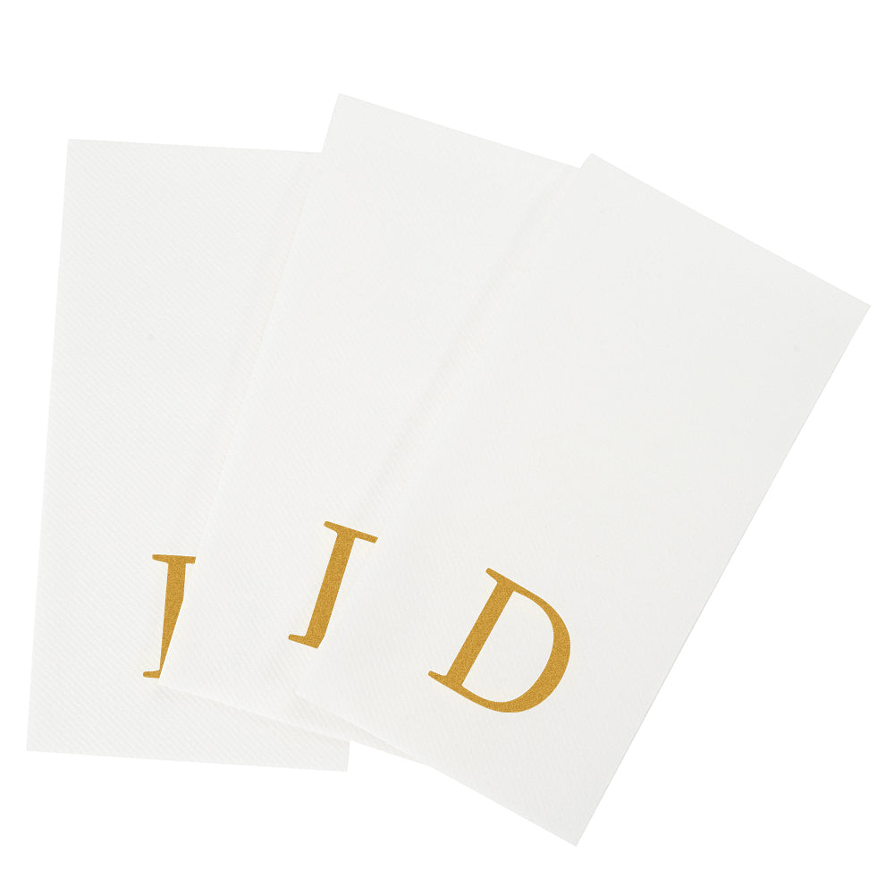 Luxenap Rectangle Gold Letter D White Paper Linen-Feel Guest Towel / Napkin - Air Laid, Sans Serif Font - 15 3/4" x 8" - 50 count box