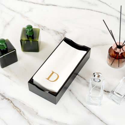 Luxenap Rectangle Gold Letter D White Paper Linen-Feel Guest Towel / Napkin - Air Laid, Sans Serif Font - 15 3/4" x 8" - 50 count box