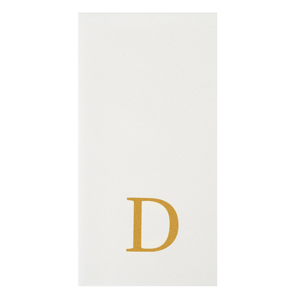 Luxenap Rectangle Gold Letter D White Paper Linen-Feel Guest Towel / Napkin - Air Laid, Sans Serif Font - 15 3/4" x 8" - 2000 count box