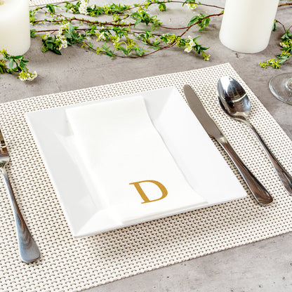 Luxenap Rectangle Gold Letter D White Paper Linen-Feel Guest Towel / Napkin - Air Laid, Sans Serif Font - 15 3/4" x 8" - 2000 count box