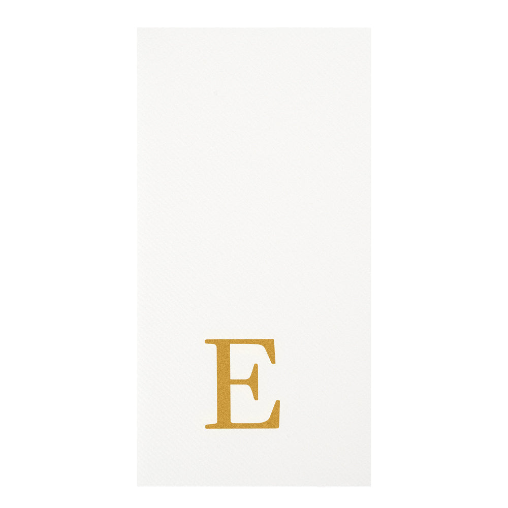 Luxenap Rectangle Gold Letter E White Paper Linen-Feel Guest Towel / Napkin - Air Laid, Sans Serif Font - 15 3/4" x 8" - 50 count box