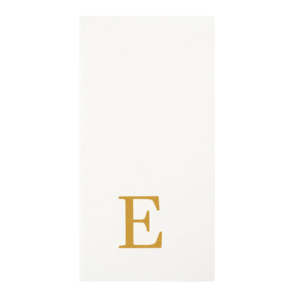 Luxenap Rectangle Gold Letter E White Paper Linen-Feel Guest Towel / Napkin - Air Laid, Sans Serif Font - 15 3/4" x 8" - 50 count box