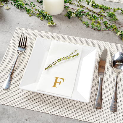 Luxenap Rectangle Gold Letter F White Paper Linen-Feel Guest Towel / Napkin - Air Laid, Sans Serif Font - 15 3/4" x 8" - 2000 count box