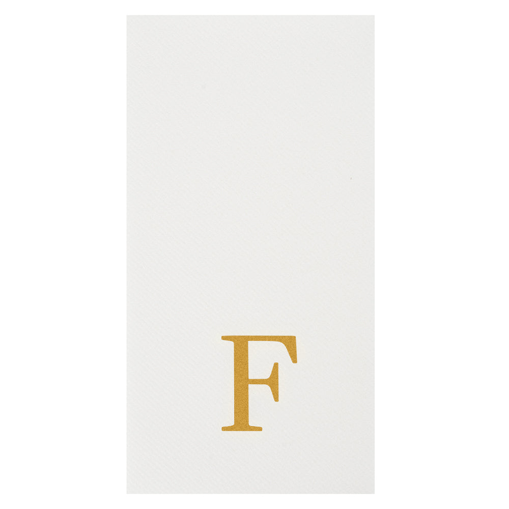 Luxenap Rectangle Gold Letter F White Paper Linen-Feel Guest Towel / Napkin - Air Laid, Sans Serif Font - 15 3/4" x 8" - 50 count box