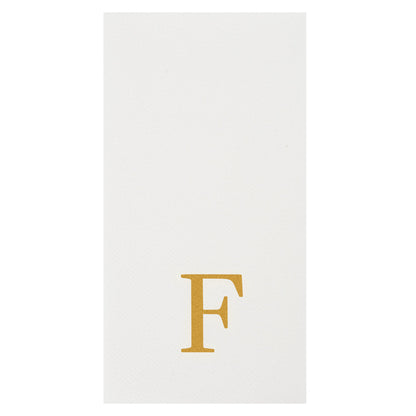 Luxenap Rectangle Gold Letter F White Paper Linen-Feel Guest Towel / Napkin - Air Laid, Sans Serif Font - 15 3/4" x 8" - 50 count box