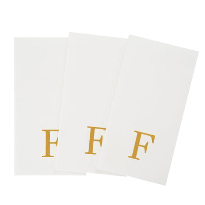 Luxenap Rectangle Gold Letter F White Paper Linen-Feel Guest Towel / Napkin - Air Laid, Sans Serif Font - 15 3/4" x 8" - 50 count box