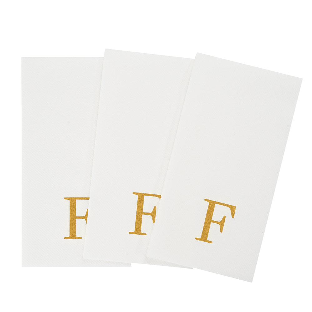 Luxenap Rectangle Gold Letter F White Paper Linen-Feel Guest Towel / Napkin - Air Laid, Sans Serif Font - 15 3/4" x 8" - 2000 count box
