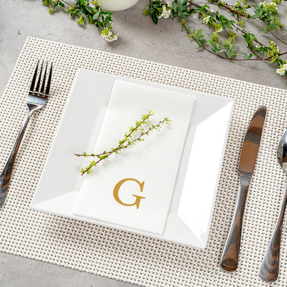 Luxenap Rectangle Gold Letter G White Paper Linen-Feel Guest Towel / Napkin - Air Laid, Sans Serif Font - 15 3/4" x 8" - 2000 count box