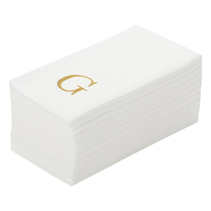 Luxenap Rectangle Gold Letter G White Paper Linen-Feel Guest Towel / Napkin - Air Laid, Sans Serif Font - 15 3/4" x 8" - 50 count box