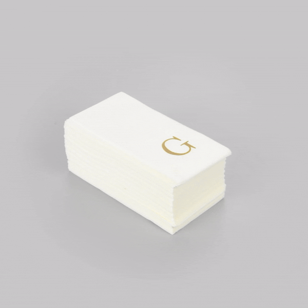 Luxenap Rectangle Gold Letter G White Paper Linen-Feel Guest Towel / Napkin - Air Laid, Sans Serif Font - 15 3/4" x 8" - 2000 count box