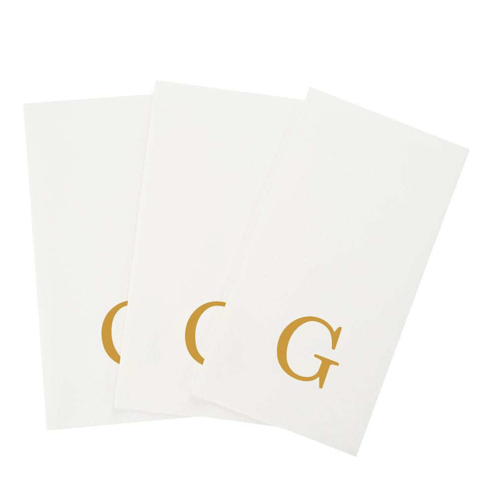 Luxenap Rectangle Gold Letter G White Paper Linen-Feel Guest Towel / Napkin - Air Laid, Sans Serif Font - 15 3/4" x 8" - 2000 count box