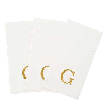 Luxenap Rectangle Gold Letter G White Paper Linen-Feel Guest Towel / Napkin - Air Laid, Sans Serif Font - 15 3/4" x 8" - 2000 count box