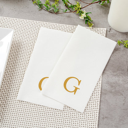 Luxenap Rectangle Gold Letter G White Paper Linen-Feel Guest Towel / Napkin - Air Laid, Sans Serif Font - 15 3/4" x 8" - 2000 count box