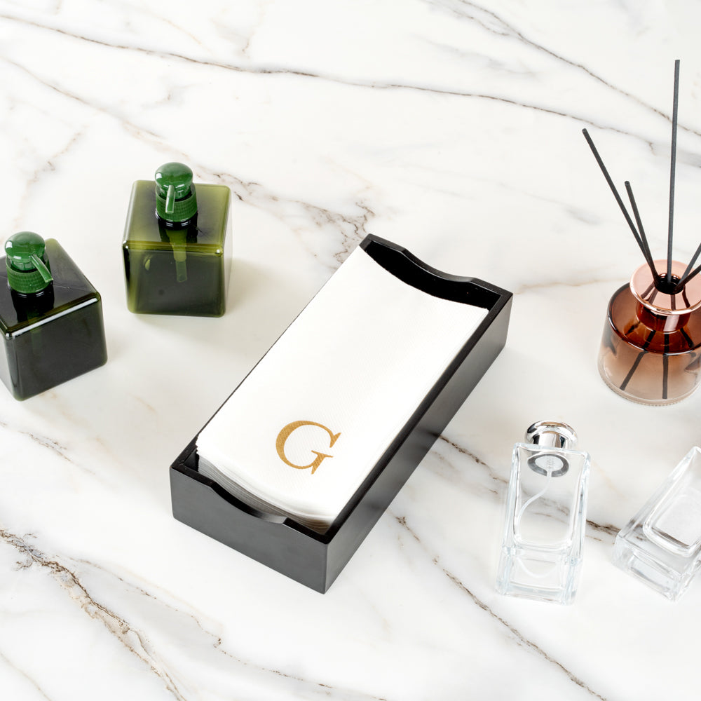 Luxenap Rectangle Gold Letter G White Paper Linen-Feel Guest Towel / Napkin - Air Laid, Sans Serif Font - 15 3/4" x 8" - 2000 count box