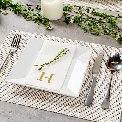 Luxenap Rectangle Gold Letter H White Paper Linen-Feel Guest Towel / Napkin - Air Laid, Sans Serif Font - 15 3/4" x 8" - 2000 count box
